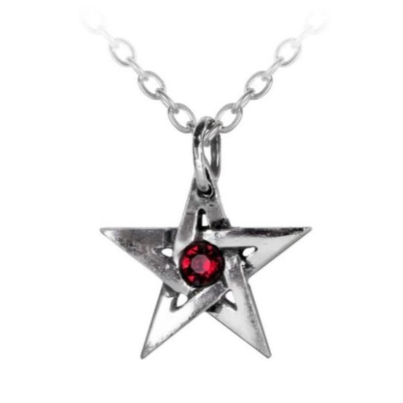 Crystal Pentagram Pendant – Alchemy Gothic Star Symbol ✦ Red Crystal ✦ Pewter OS - Picture 1 of 3